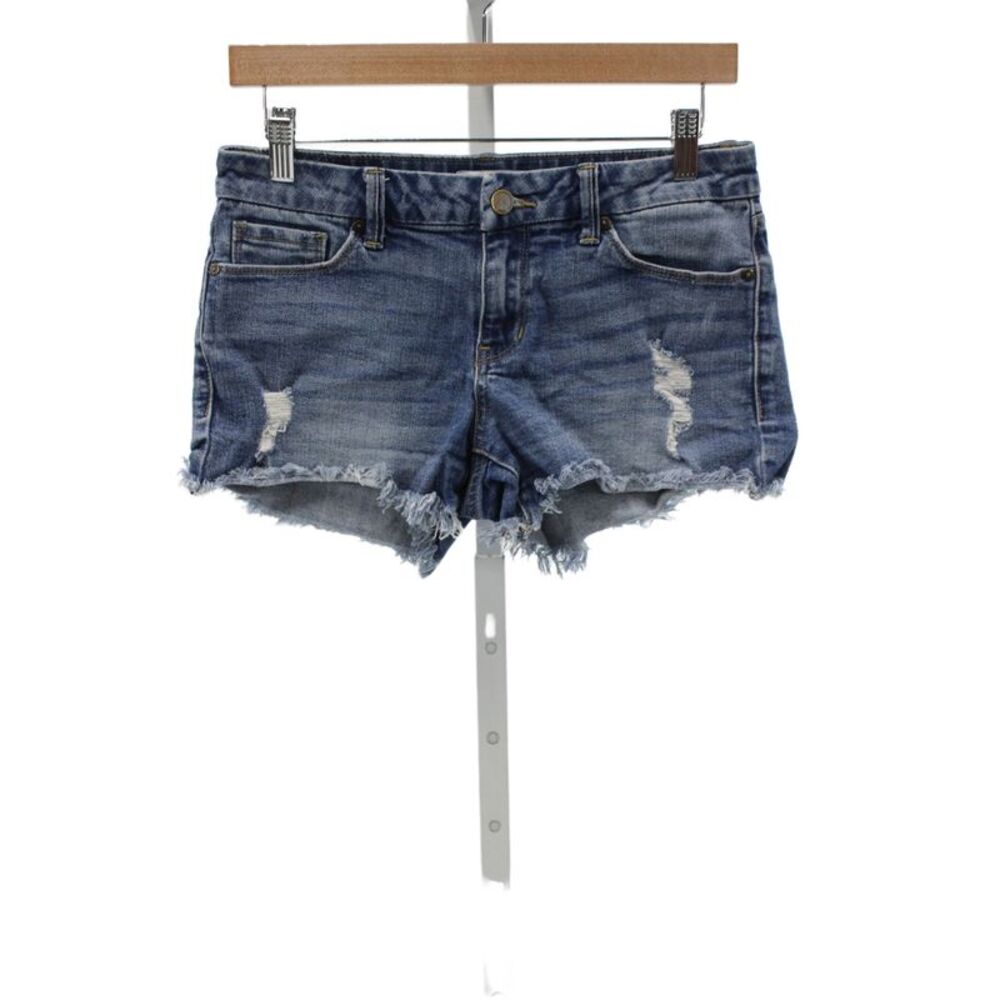 JBD Women Cut-Off Shorts Blue Cotton Button Solid Casual Size S